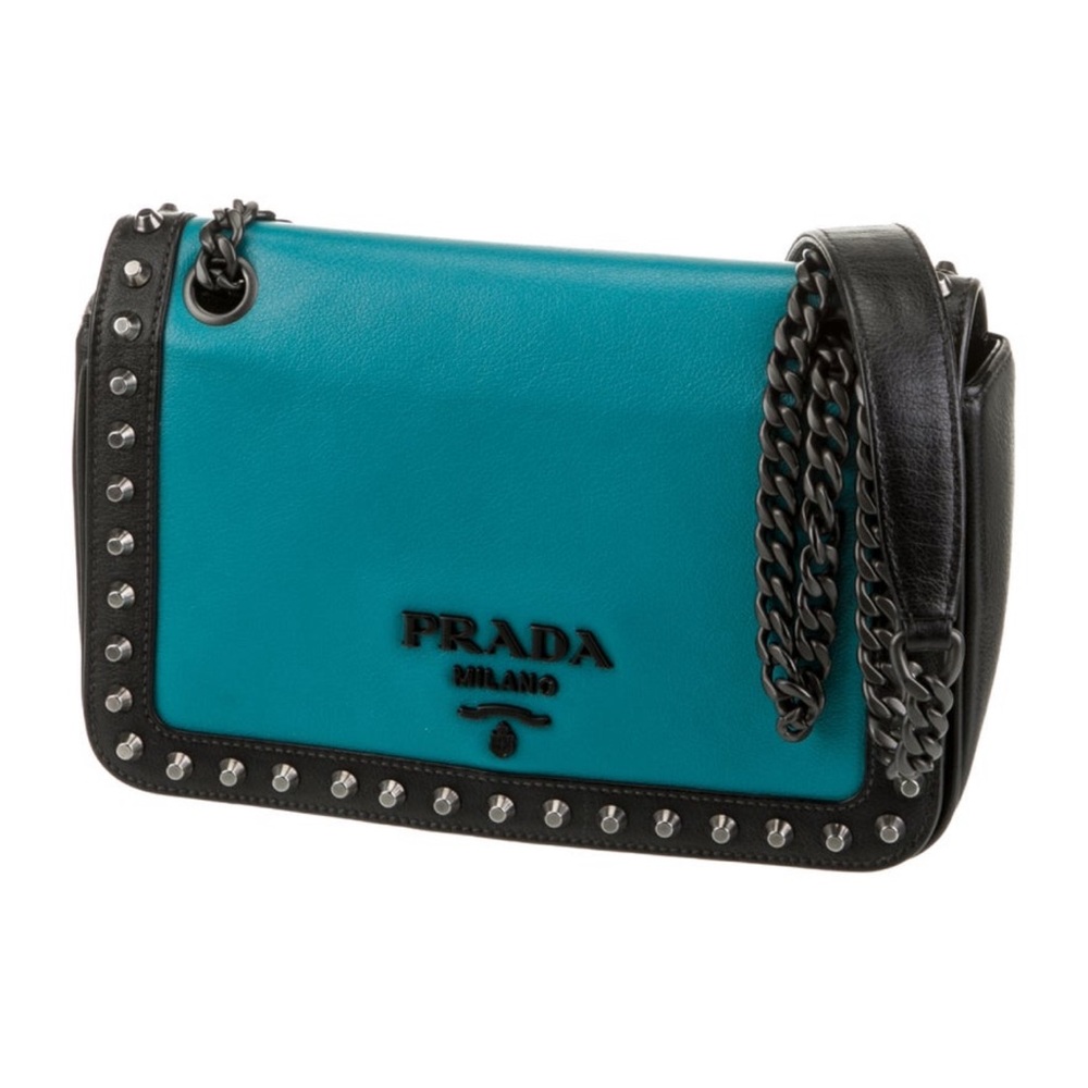 Prada Signature Glace Calf Studded Shoulder Bag